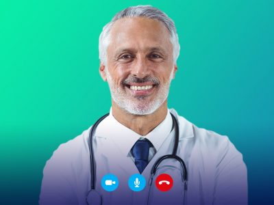 Portrait of a doctor on a video call for a virtual appointment with a patient. New normal lifestyle. Health care and medicine concept.